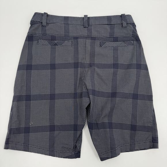 Lululemon Shorts Mens 34 Navy Blue Plaid Dress Golf Chino Lightweight Athletic - Picture 7 of 7